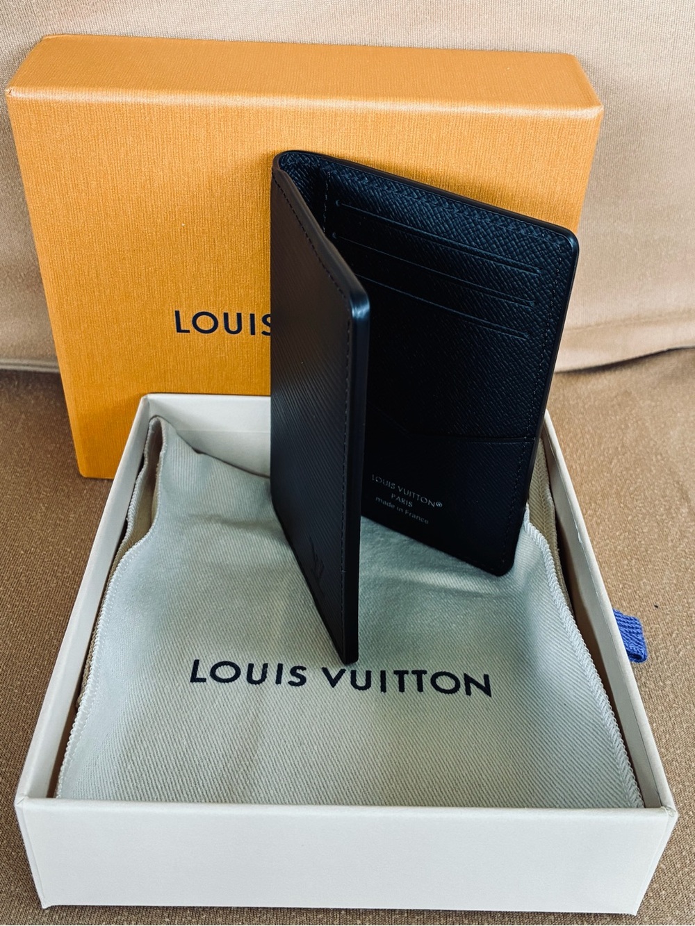 Louis Vuitton Pocket Organizer Black Epi NWOT w COA